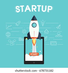 Startup icons with rocket symbol illustration design.vector