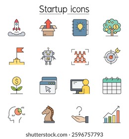 Startup icons set in color line style