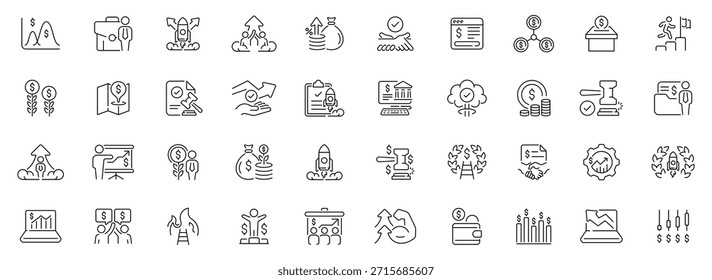 Startup icons set. editable line icons for entrepreneurship and innovation projects