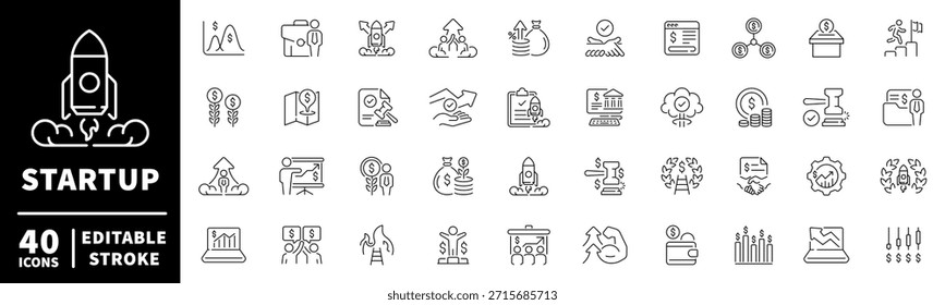 Startup icons set. editable line icons for entrepreneurship and innovation projects