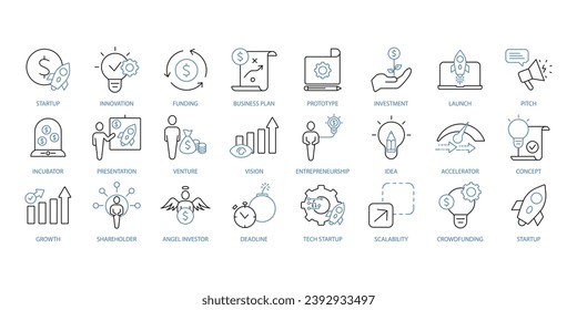 Startup icons set. Set of editable stroke icons.Vector set of Startup