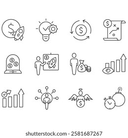 Startup icons set. Set of editable stroke icons.Set of Startup