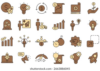 Startup icons set. Set of editable stroke icons.Set of Startup