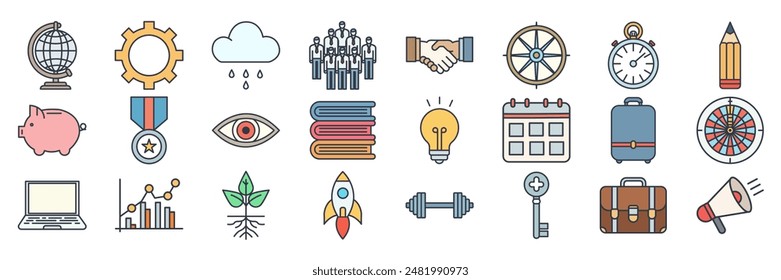 startup icons set, Included icons as Light Bulb, Coffee Cup, Handshake, Suitcase and more symbols collection, logo isolated vector illustration