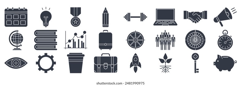 startup icons set, Included icons as Light Bulb, Coffee Cup, Handshake, Suitcase and more symbols collection, logo isolated vector illustration