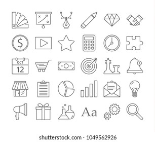 Startup icons set. Linear illustrations of rocket, money and business.