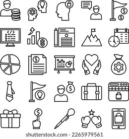 Juego de iconos de inicio, paquete de iconos de inicio, conjunto de iconos de vector de inicio, conjunto de marketing de negocios, paquete de iconos de marketing, conjunto de vectores de negocio, inicio plano