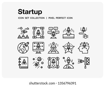 Startup Icons Set. UI Pixel Perfect Well-crafted Vector Thin Line Icons. The illustrations are a vector.