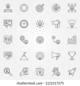 Startup icons set. Vector start-up business symbols or design elements in thin line style