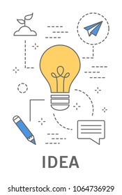Startup idea concept with lightbulb on white.