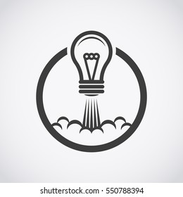 Startup idea icon. Light takes off like a rocket.