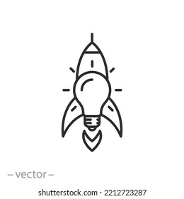 Startup Idea Icon, Successful Rocket Start, Entrepreneurship Project, Thin Line Symbol On White Background - Editable Stroke Vector Illustration Eps10