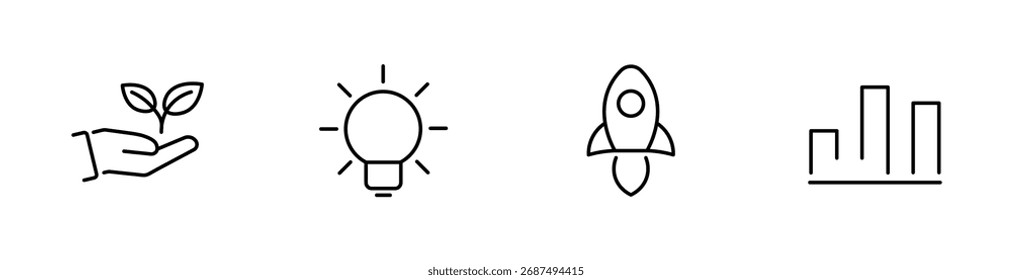 Startup, idea, cohete, icono de crecimiento. Icono de Vector de trazo editable.