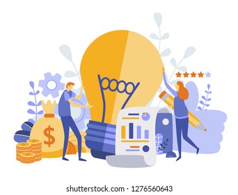 Startup, Idea, Teamwork, Leadership  Concept with people for web page, banner, presentation. Vector illustration