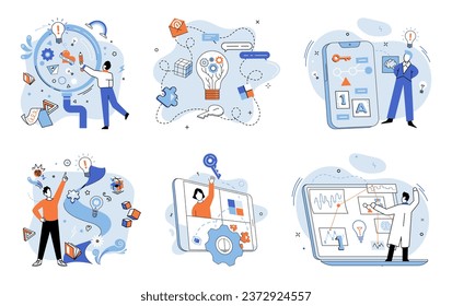 Startup idea. Vector illustration. Entrepreneurs are constantly seeking ways to improve their startup idea, making it more efficient, user-friendly, and impactful Progress drives growth and ensures