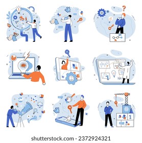 Startup idea. Vector illustration. Imagination allows entrepreneurs to see what could be, inspiring them to create something truly innovative Progress is at core startup idea It involves continuous