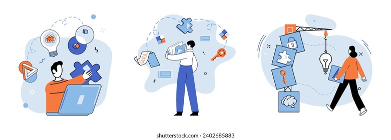 Startup idea. Vector illustration. Innovators are driven by desire to create something new and transformative, disrupting industries and solving problems in novel ways Success is ultimate goal startup