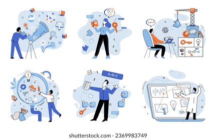 Startup idea. Vector illustration. It involves refining concept, shaping it with precision, and adding necessary elements for success Like artist, entrepreneurs use their creativity and design