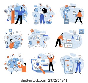 Startup idea. Vector illustration. It involves continuous learning, iteration, and refinement Entrepreneurs are constantly seeking ways to improve their startup idea, making it more efficient