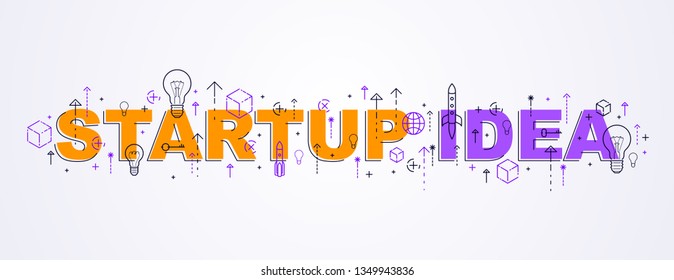 Startup Idea words with icons flat vector design.