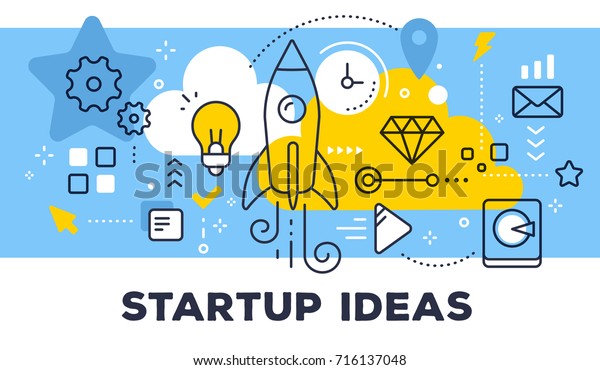 Startup Ideas Concept On Blue Background Stock Vector (Royalty Free ...