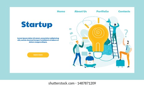 Startup Ideas Flat Vector Landing Page Template. Creative People Offering Innovative Solutions Cartoon Characters. Unconventional Thinking Projects Support, Crowdfunding Website Page Design Layout