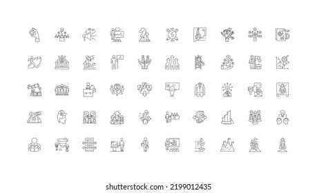 Startup ideas, linear icons, line signs set, vector collection