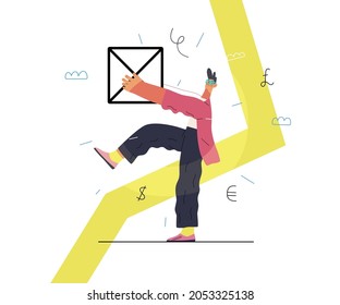 Startup illustration. Flat line vector modern concept illustration of a young man, startup metaphor. Concept of building new business, planning and strategy, teamwork and management, company processes