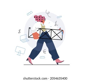 Startup illustration. Flat line vector modern concept illustration of young woman, startup metaphor. Concept of building new business, planning and strategy, teamwork and management, company processes