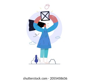 Startup illustration. Flat line vector modern concept illustration of young woman, startup metaphor. Concept of building new business, planning and strategy, teamwork and management, company processes