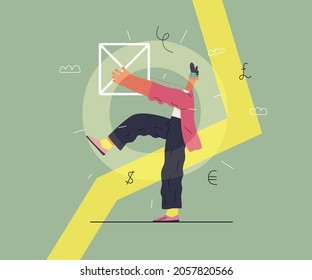 Startup illustration. Flat line vector modern concept illustration of a young man, startup metaphor. Concept of building new business, planning and strategy, teamwork and management, company processes