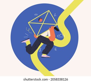 Startup illustration. Flat line vector modern concept illustration of a young man, startup metaphor. Concept of building new business, planning and strategy, teamwork and management, company processes