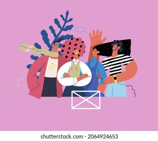 Startup illustration. Flat line vector modern concept illustration of young people, startup metaphor. Concept of building new business, planning, strategy, teamwork and management, company processes