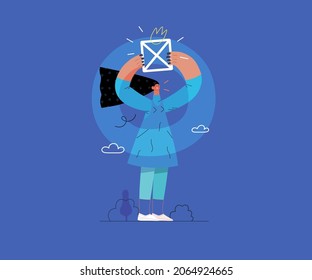 Startup illustration. Flat line vector modern concept illustration of young woman, startup metaphor. Concept of building new business, planning and strategy, teamwork and management, company processes