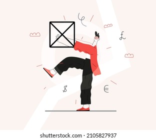 Startup illustration. Flat line vector modern concept illustration of a young man, startup metaphor. Concept of building new business, planning and strategy, teamwork and management, company processes