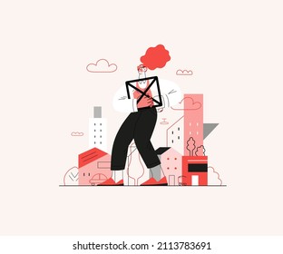 Startup illustration. Flat line vector modern concept illustration of young woman, startup metaphor. Concept of building new business, planning and strategy, teamwork and management, company processes