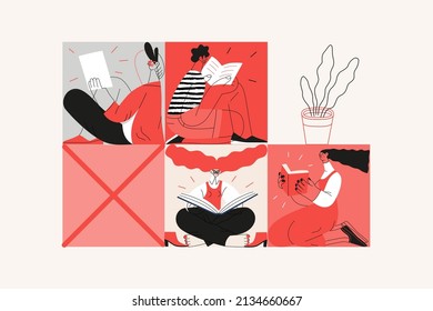 Startup illustration. Flat line vector modern concept illustration of young people, startup metaphor. Concept of building new business, planning, strategy, teamwork and management, company processes svg