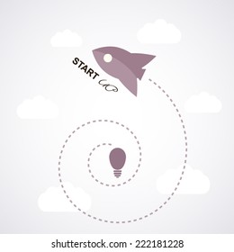 Start-up illustration rocket launcher and light bulb icons concept design art
