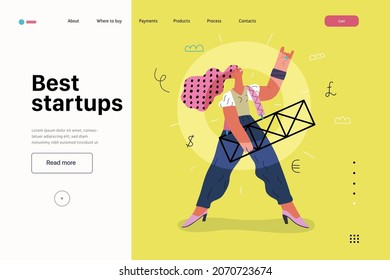 Startup illustration, website landing template Flat line vector modern concept illustration, startup metaphor. Concept of building new business, strategy, company processes. Best startups