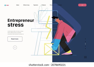 Startup illustration, website landing template Flat line vector modern concept illustration, startup metaphor. Concept of building new business, strategy, company processes. Entrepreneur stress