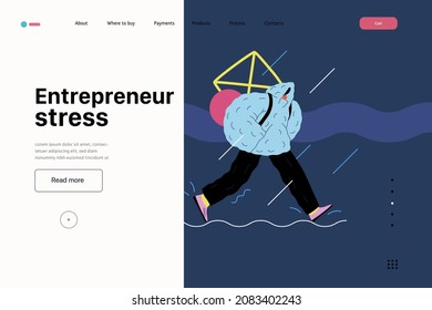 Startup illustration, website landing template Flat line vector modern concept illustration, startup metaphor. Concept of building new business, strategy, company processes. Entrepreneur stress