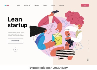 Startup illustration, website landing template Flat line vector modern concept illustration, startup metaphor. Concept of building new business, strategy, company processes. Lean startup