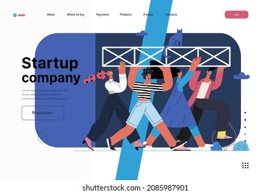 Startup illustration, website landing template Flat line vector modern concept illustration, startup metaphor. Concept of building new business, strategy, company processes. Startup company
