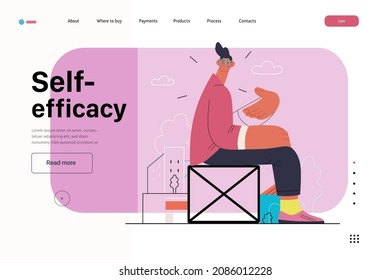 Startup illustration, website landing template Flat line vector modern concept illustration, startup metaphor. Concept of building new business, strategy, company processes. Self efficacy