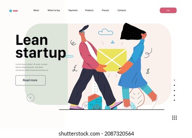 Startup illustration, website landing template Flat line vector modern concept illustration, startup metaphor. Concept of building new business, strategy, company processes. Lean startup