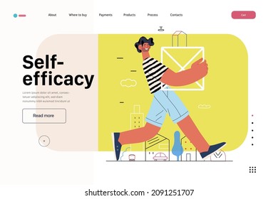 Startup illustration, website landing template Flat line vector modern concept illustration, startup metaphor. Concept of building new business, strategy, company processes. Self-efficacy
