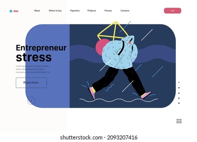 Startup illustration, website landing template Flat line vector modern concept illustration, startup metaphor. Concept of building new business, strategy, company processes. Entrepreneur stress