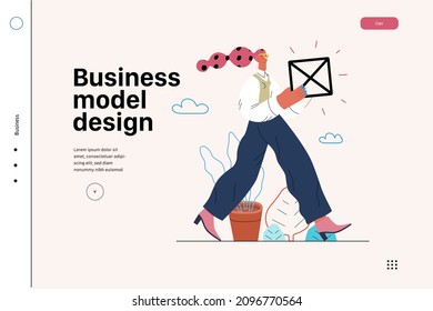 Startup illustration, website landing template Flat line vector modern concept illustration, startup metaphor. Concept of building new business, strategy, company processes. Business model design