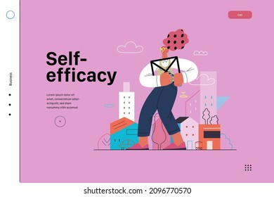 Startup illustration, website landing template Flat line vector modern concept illustration, startup metaphor. Concept of building new business, strategy, company processes. Self efficacy