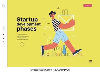 Startup illustration, website landing template Flat line vector modern concept illustration, startup metaphor. Concept of building new business, strategy, company processes. Startup development phases